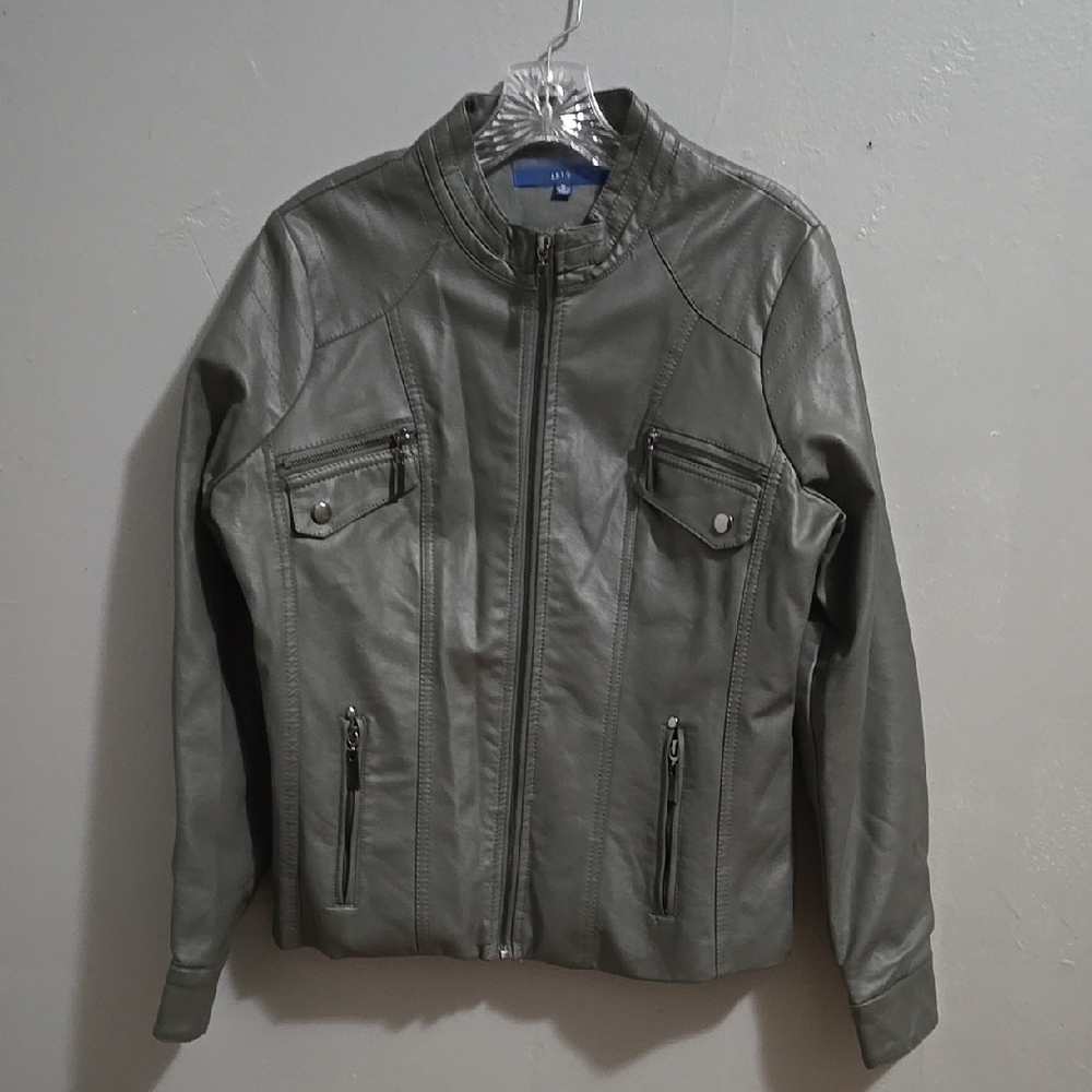 Women's APT. 9 Gray Vegan Leather Jacket Moto Soft Bikercore Grunge